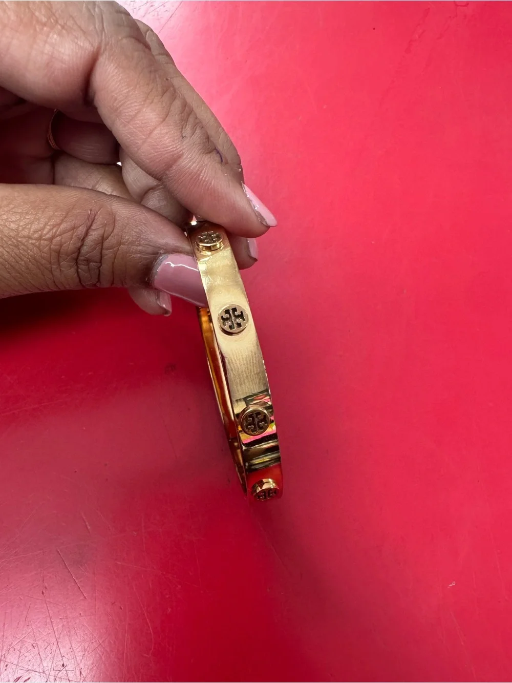 Tory Burch Gold-Tone Logo Hinged Bangle Bracelet